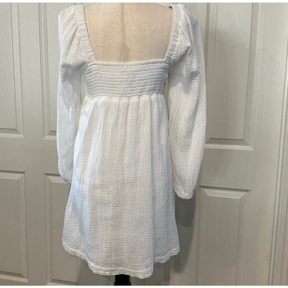 J Crew Re-Imagined Womens XS Mini Dress White Smocked Square Neck Gauzy Lined - Picture 5 of 12